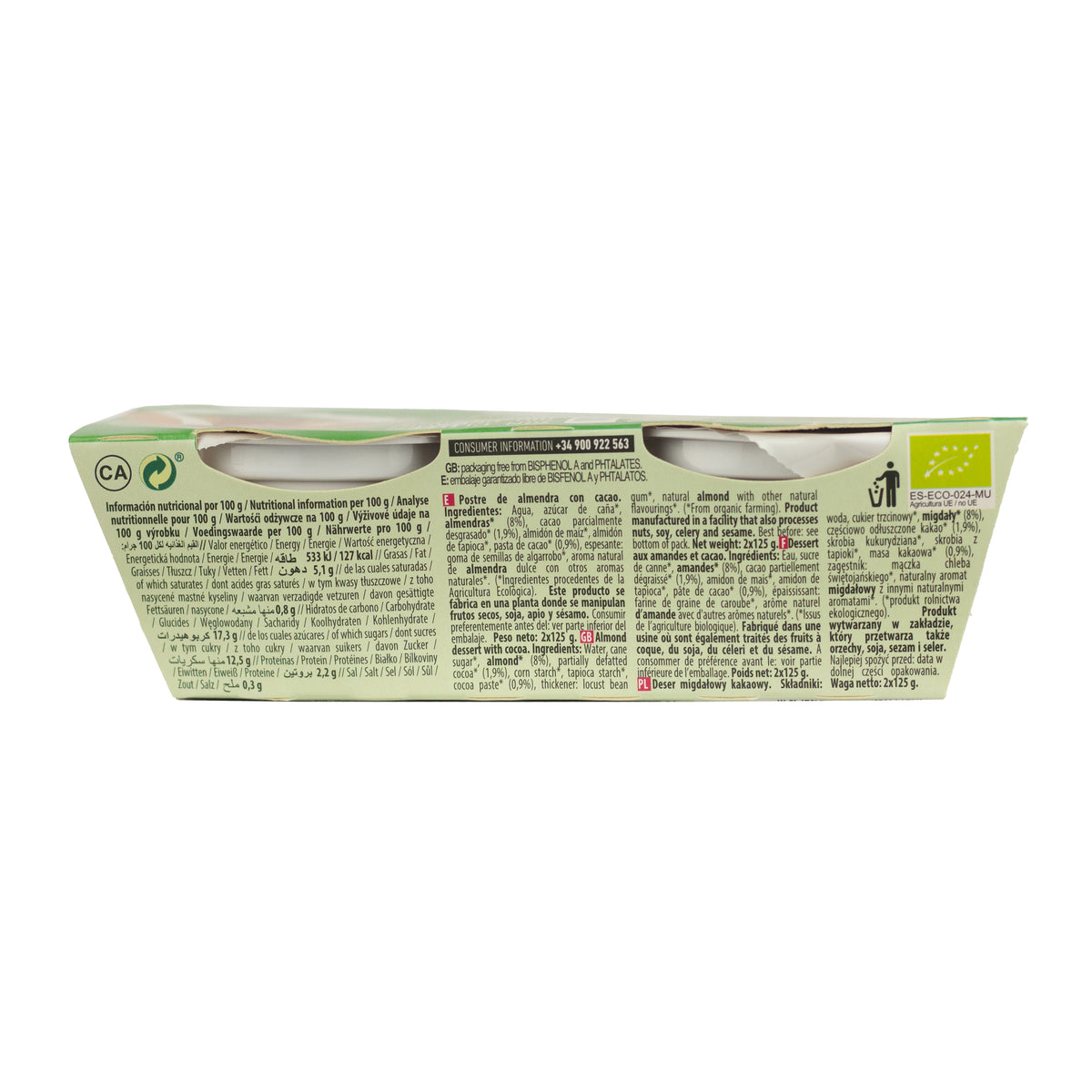 Sobremesa de Amêndoa e Cacau NaturGreen, 2 x 125 g