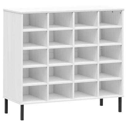Vidaxl Zapatero Patas De Metal Oslo Madera Maciza Blanco 95x35x86 Cm_0