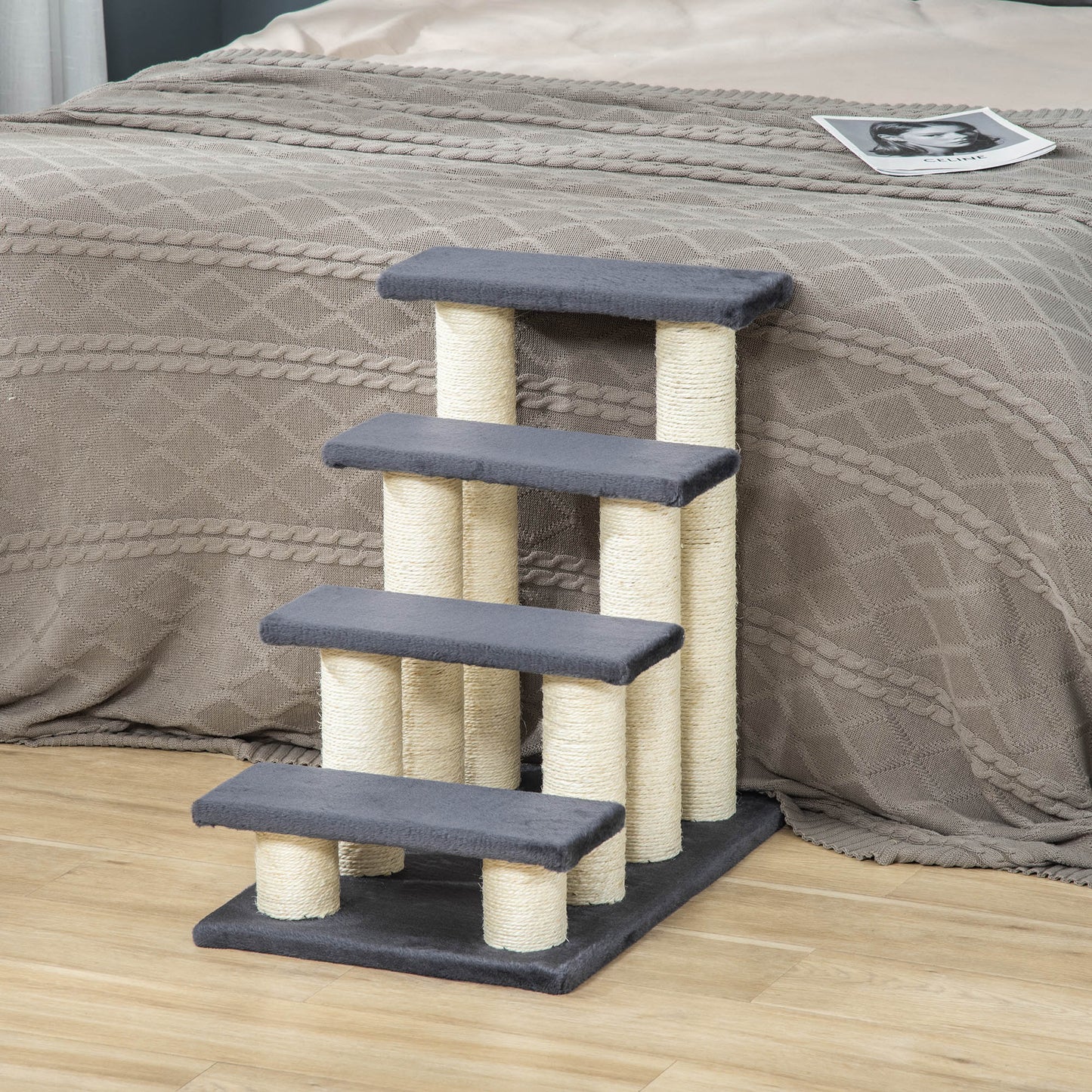 Pawhut Escalera Para Mascotas 60x42x61cm Cubierta De Peluche Rascador De Sisal_1