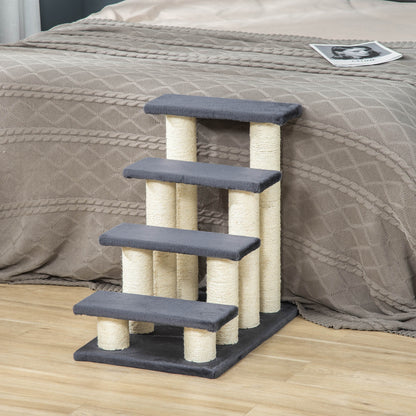 Pawhut Escalera Para Mascotas 60x42x61cm Cubierta De Peluche Rascador De Sisal_1