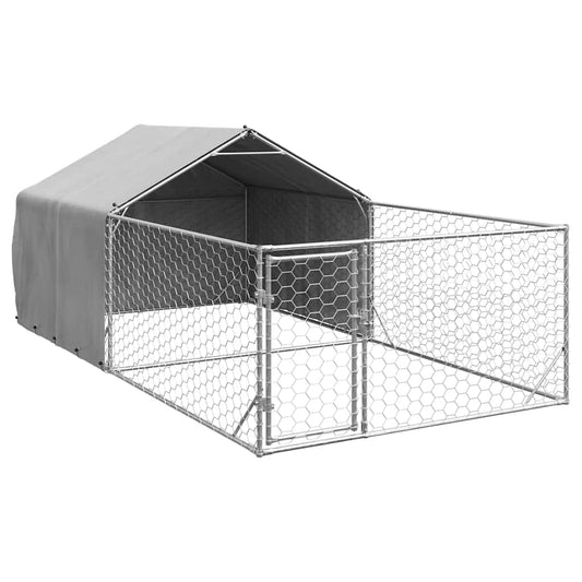 Caseta Perros Exterior Con Corral 5x2x1,5 M Acero Galvanizado_0