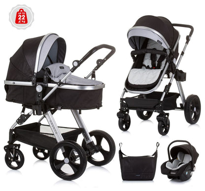 Carrito De Bebé Havana Trio Convertible Hasta 22 Kg Con Bolso Y Mosquitera Obsidian Silver_0