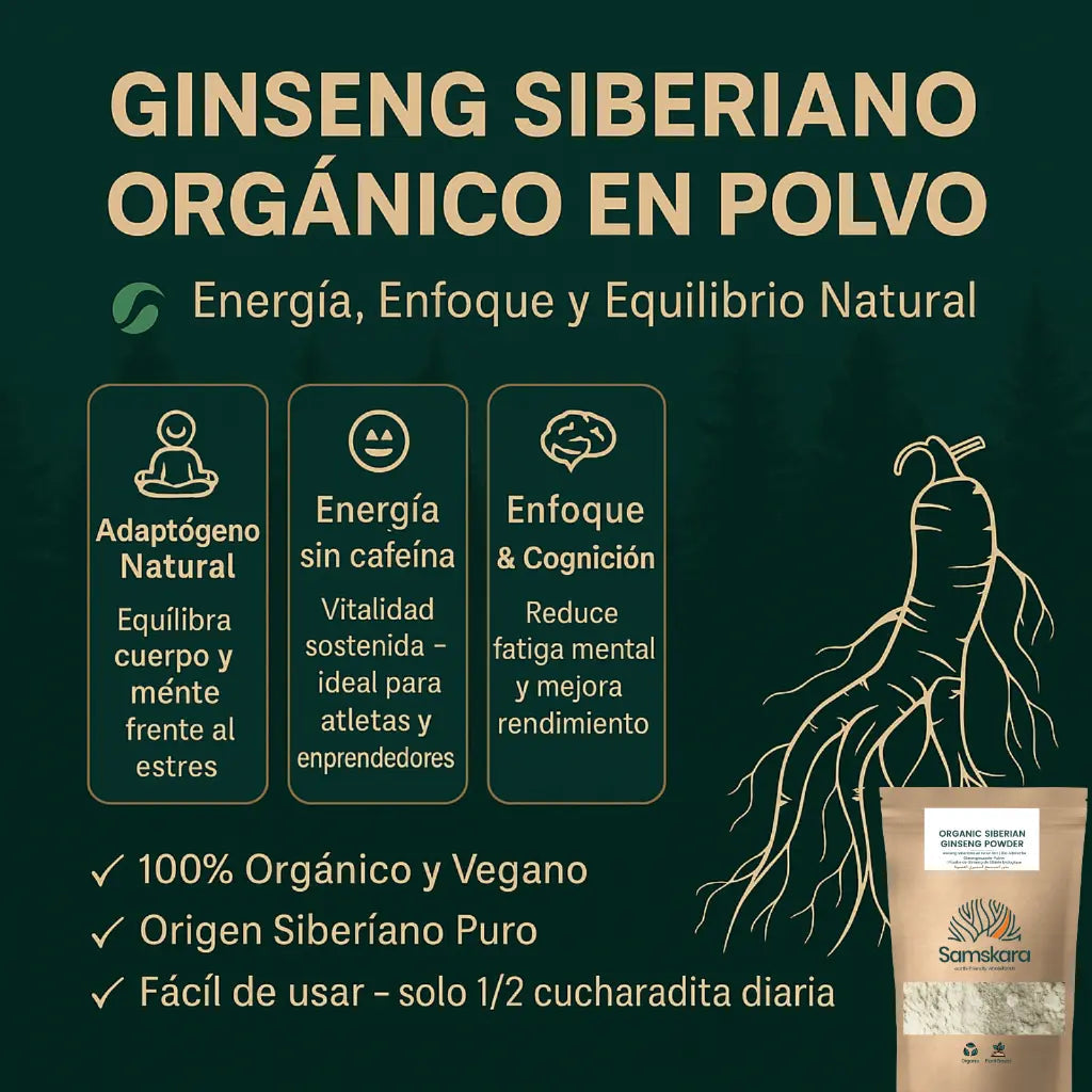 Ginseng Siberiano En Polvo Bio - 100g | Superalimento Ecológico Vegano Para Batidos, Smoothies Y Zumos_5