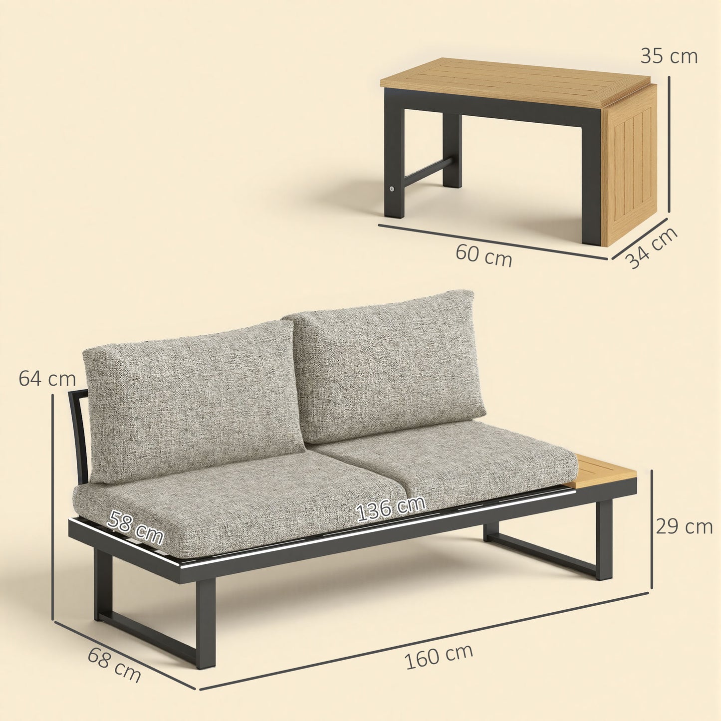 Outsunny Conjunto De Jardín Exterior Con 2 Sofá De 2 Plazas Y Mesa De Centro_2