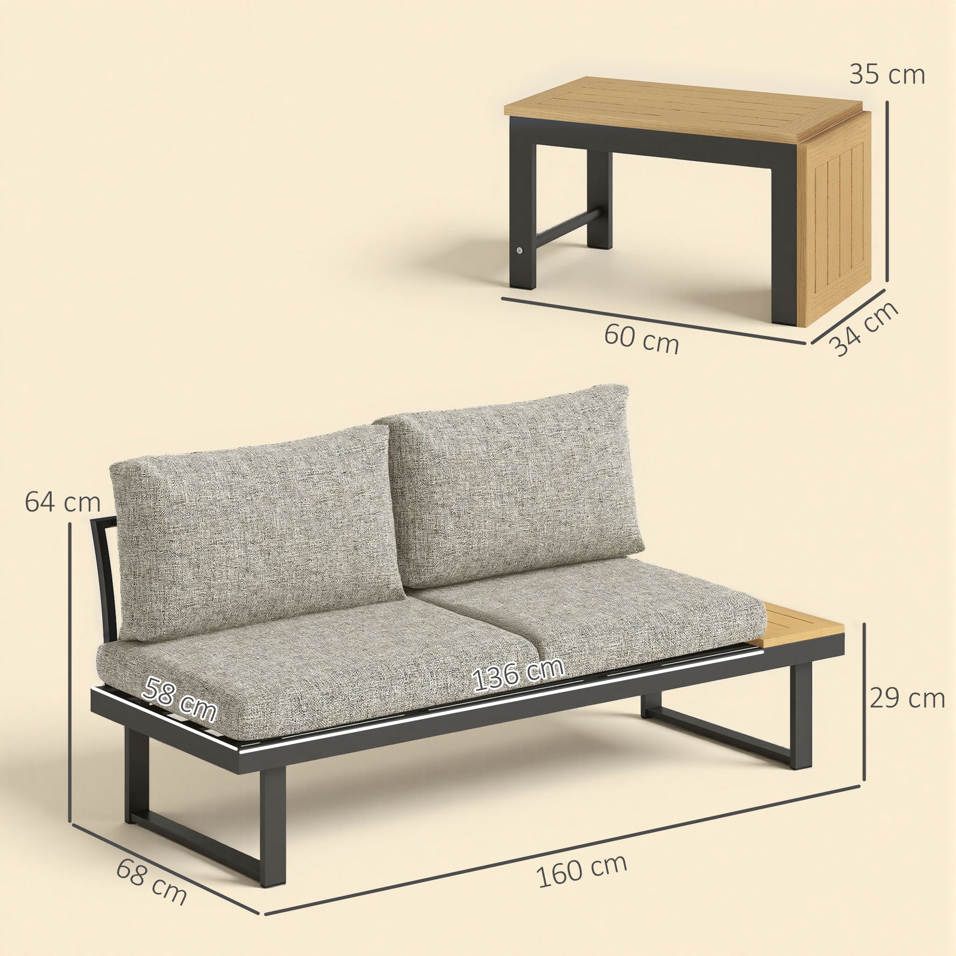 Outsunny Conjunto De Jardín Exterior Con 2 Sofá De 2 Plazas Y Mesa De Centro_2