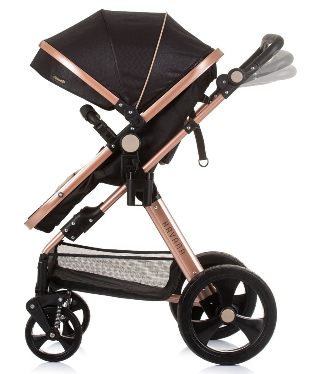 Carrito De Bebé Havana Trio Convertible Hasta 22 Kg Con Bolso Y Mosquitera Obsidian Gold_1
