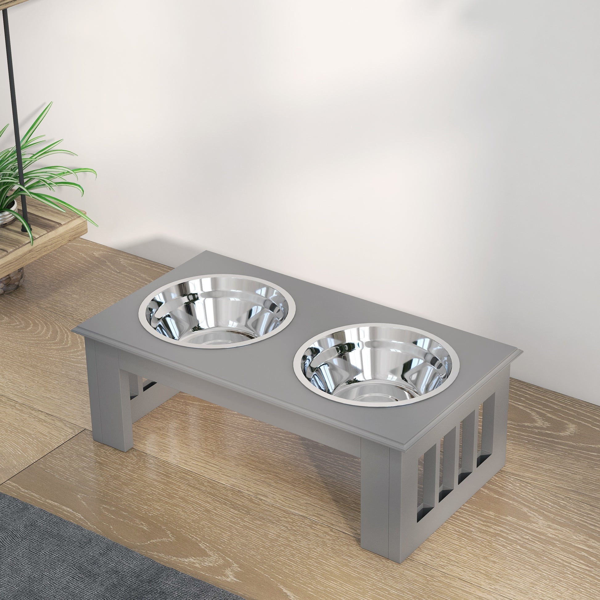 Pawhut Comedero Elevado Para Perros De Acero Inoxidable 44x24x15 Cm Gris_3