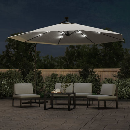 Sombrilla Voladiza Jardín Con Luces Led Palo Acero Arena 350 Cm_1