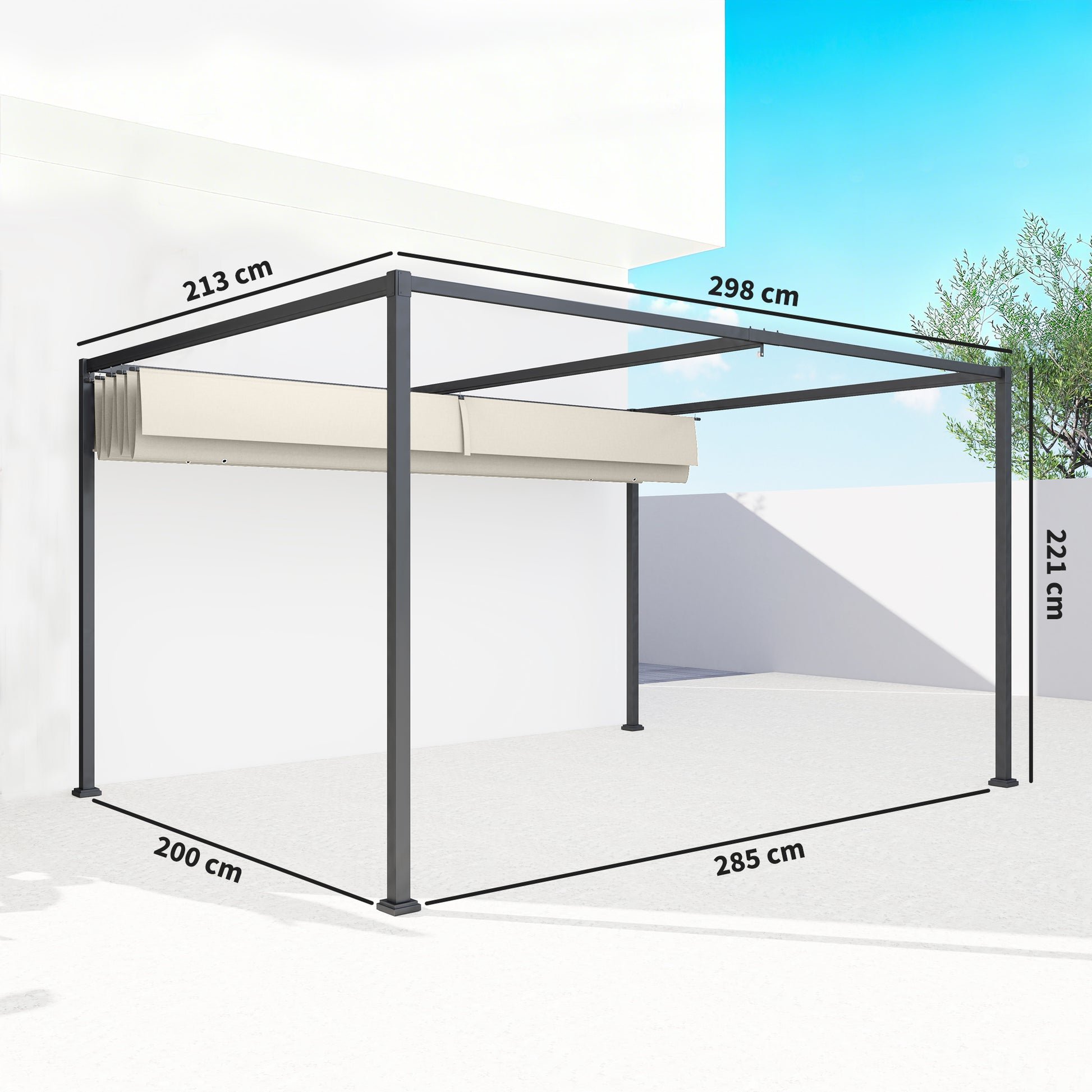 Outsunny Pérgola 3x2 M Cenador Jardín Con Techo Retráctil Poliéster Para Fiestas_2