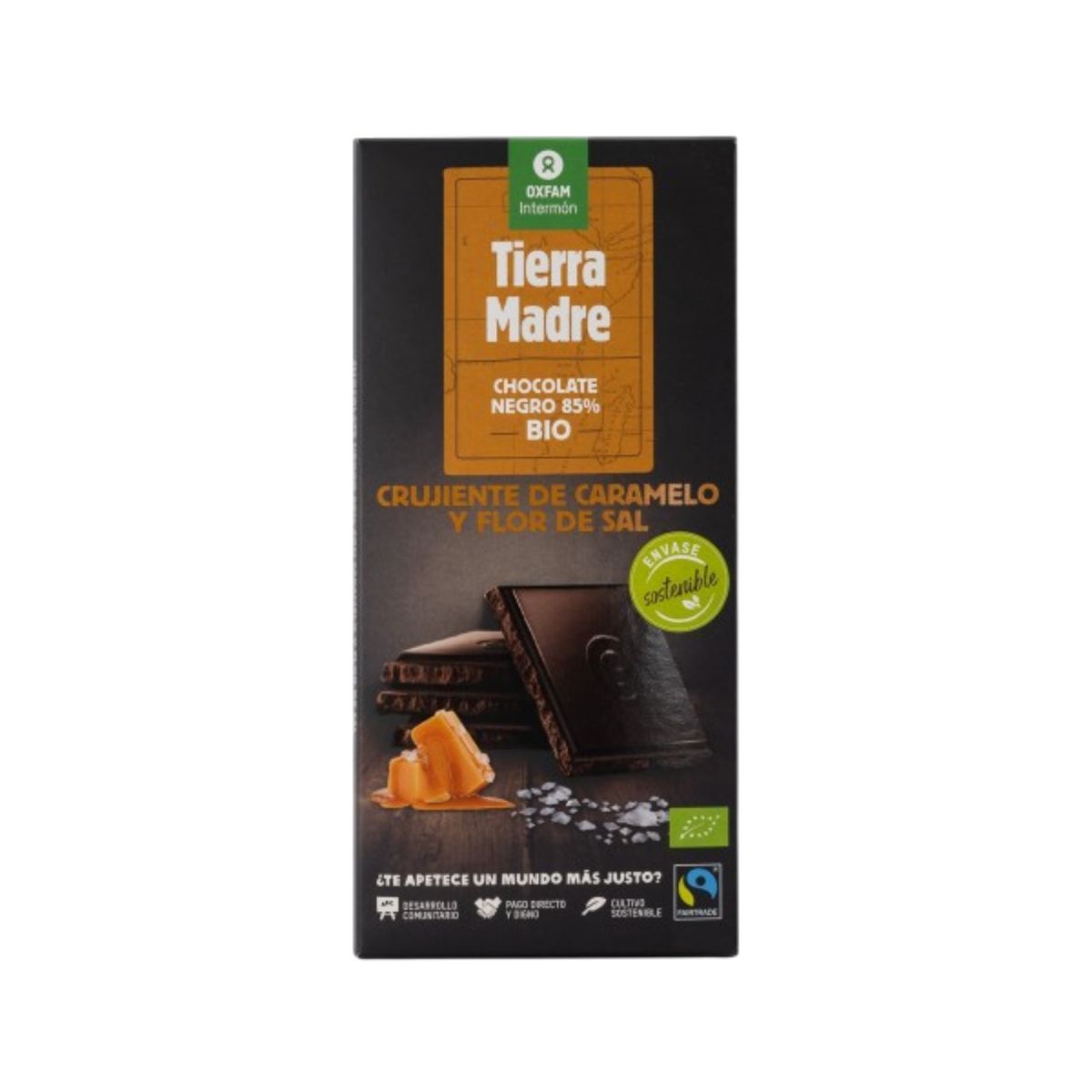 Barra de chocolate negro 85% caramelo e flor de sal Tierra Madre 100 g
