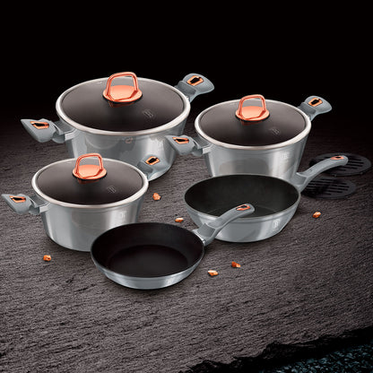 Batería Cocina Inducción 10 Piezas, Antiadherente Mármol Sin Pfoa, Aluminio, Cazuelas Sartenes Berlinger Haus Moonlight Gris_2