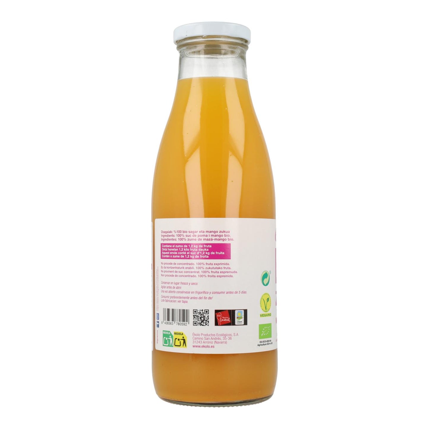 Ékolo 100% sumo natural de maçã e manga biológico espremido 750 ml