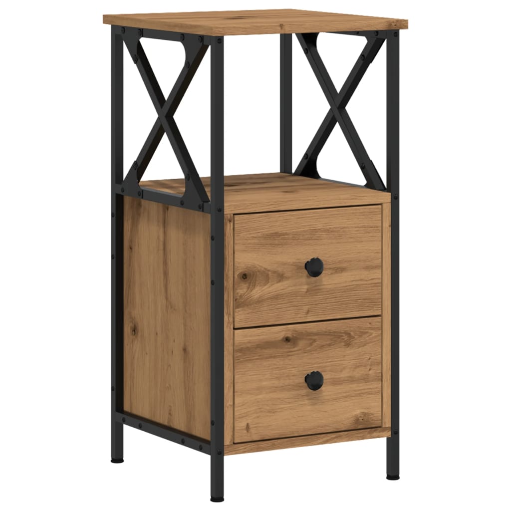 Mesita De Noche Madera Ingeniería Roble Artisan 34x35,5x70 Cm_0