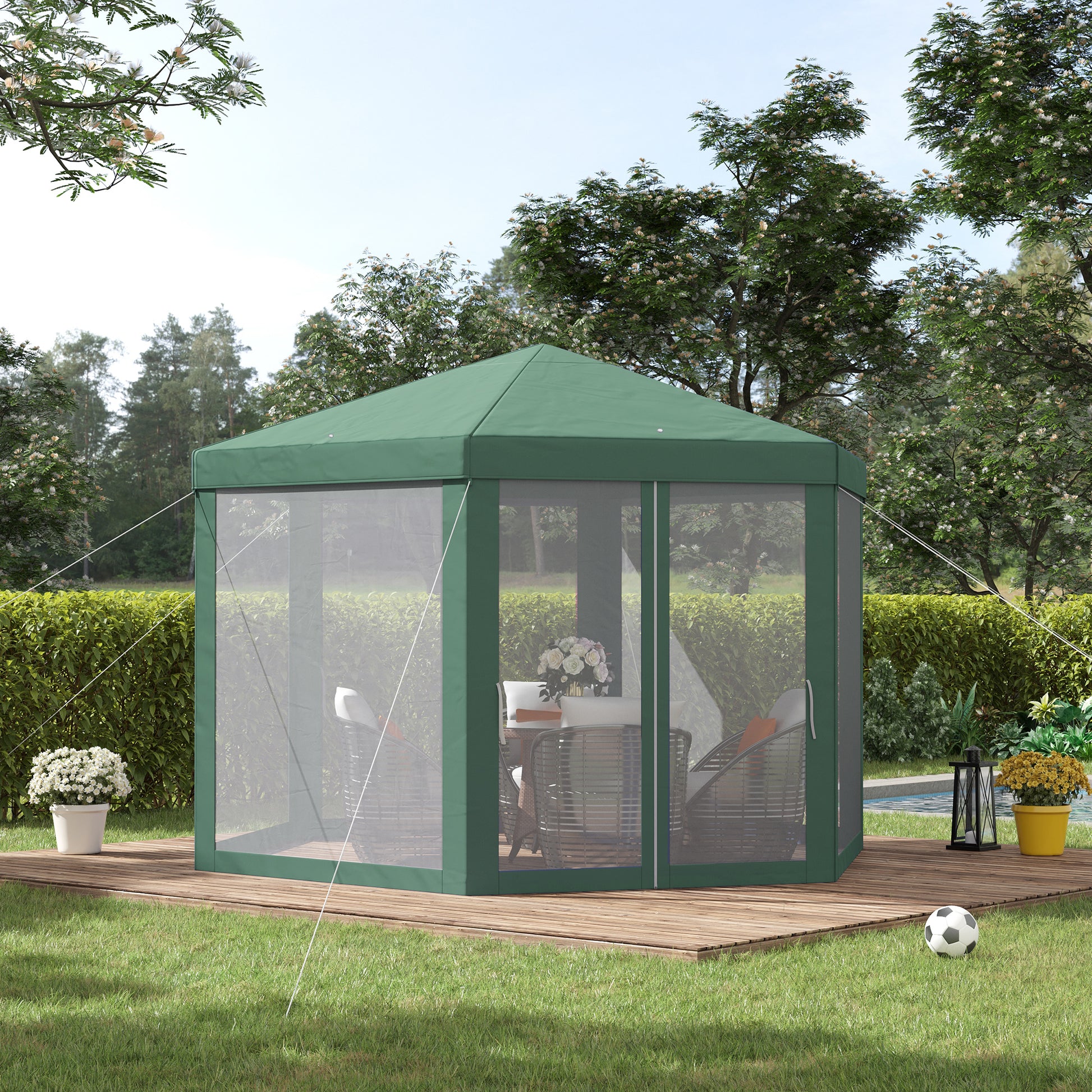 Outsunny Carpa Jardín Cenador Hexágonal Pabellón Gazebo Con Mosquitera 3 Color_1