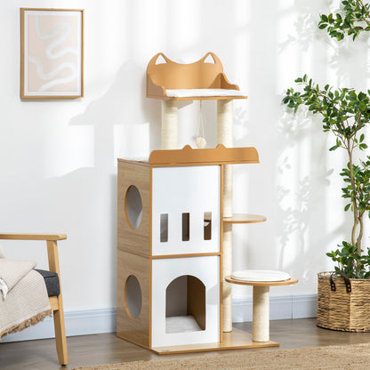 Pawhut Árbol Rascador Para Gatos 133 Cm Con Nidos Plataformas 60x48x133 Cm Roble_1