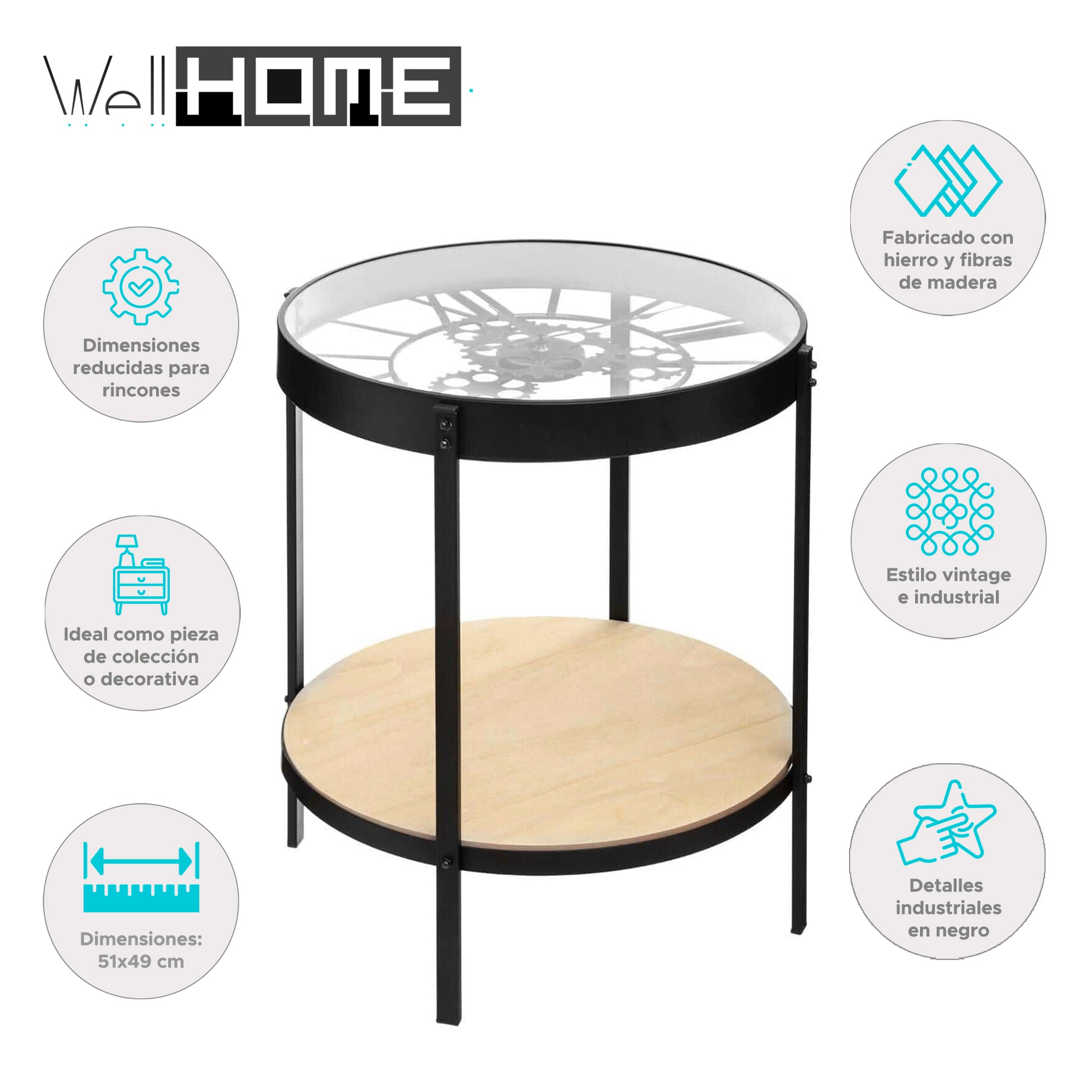 Wellhome Mesa Centro Reloj Mecánico Ø51x49cm_1