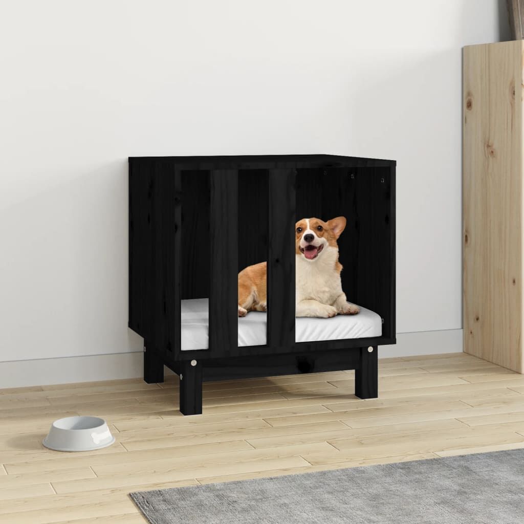 Vidaxl Caseta Para Perros Madera Maciza De Pino Negro 50x40x52 Cm_1