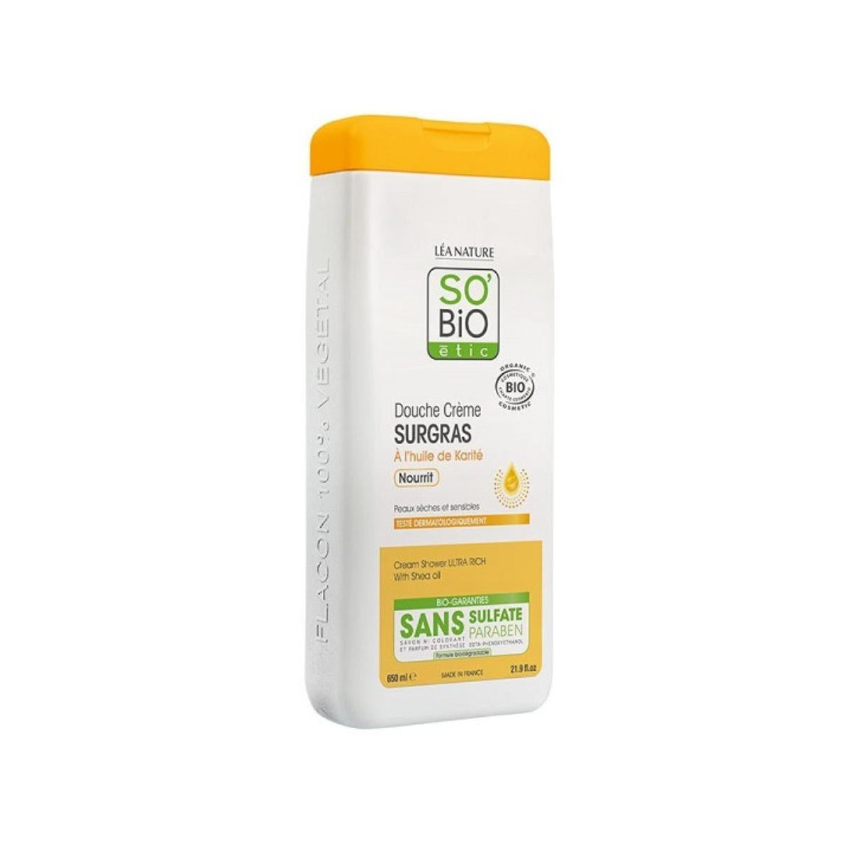 Gel de banho nutritivo ultra-rico com óleo de karité orgânico So'Bio étic 650 ml