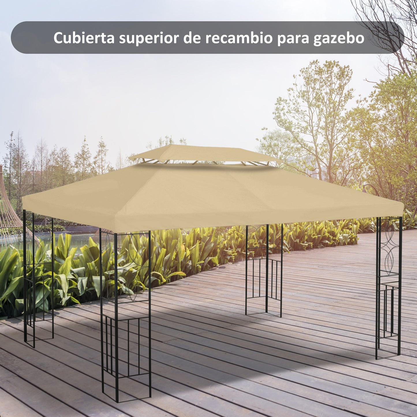 Outsunny Techo De Repuesto Para Cenador 4x3 M 2 Niveles Con 10 Orificios Drenaje_1