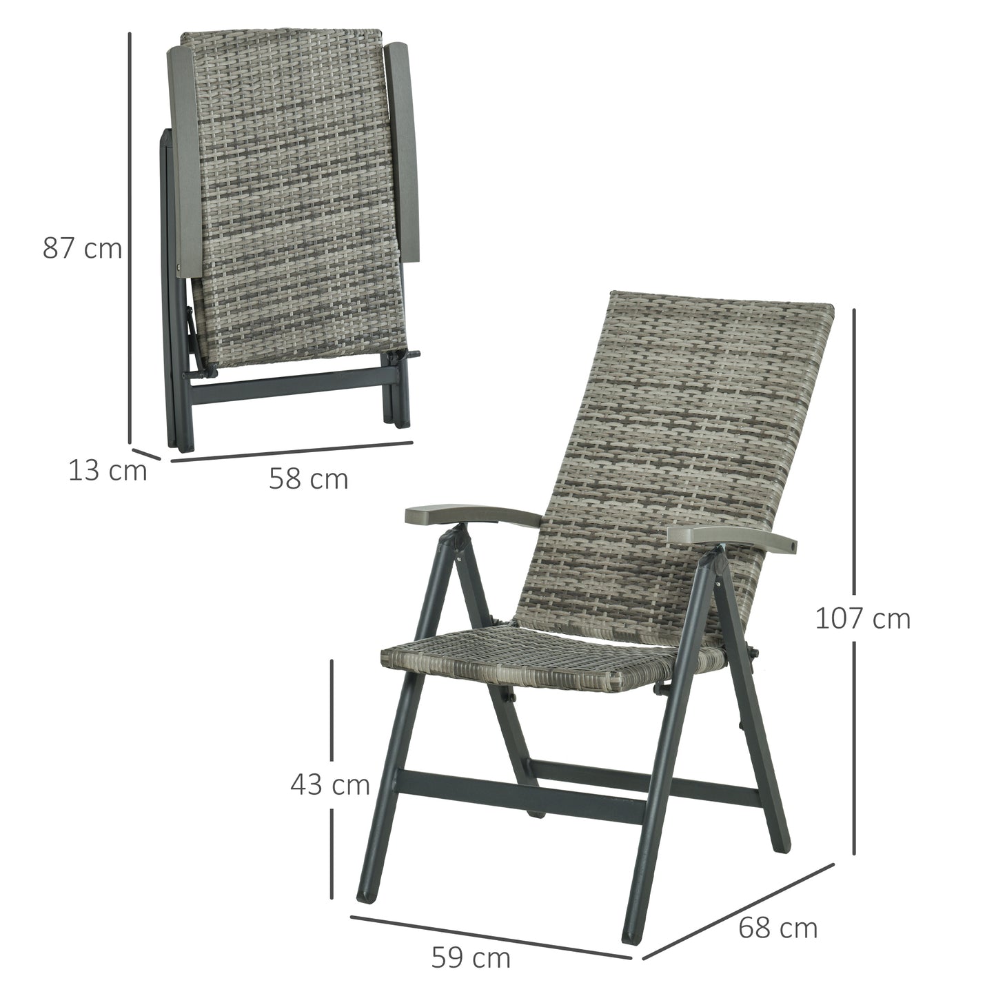 Outsunny Conjunto 2 Sillas Plegable Ratán En 5 Posiciones Reclinable 59x68x107cm_2