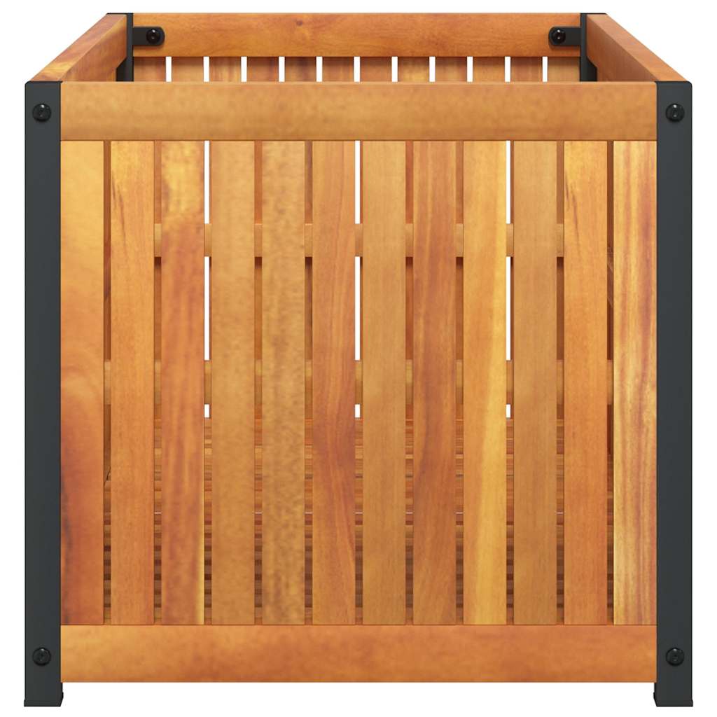 Jardinera De Madera Maciza De Acacia Y Acero 85x45x44 Cm_4