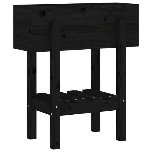 Jardinera Madera Maciza De Pino Negro 62x30x69 Cm_0