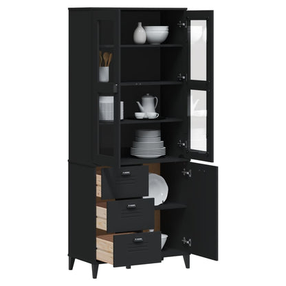 Aparador Alto Viken Madera Maciza De Pino Negro 80x40x190 Cm / Vetonek_0