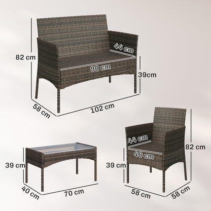 Outsunny Conjunto Jardín Exterior De Ratán Sintético Con Cojines Marrón Y Gris_2