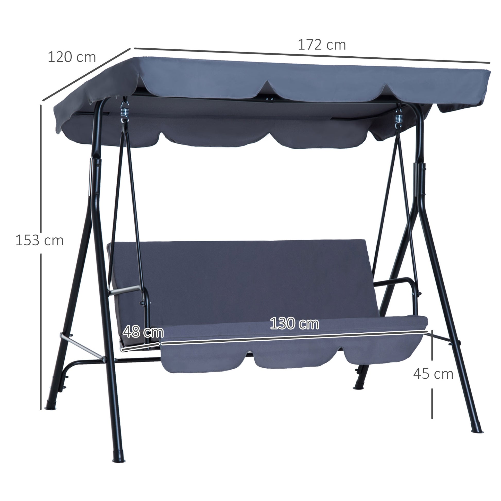 Outsunny Columpio De Jardín De 3 Plazas Con Techo Ajustable Acero 172x110x153 Cm_2