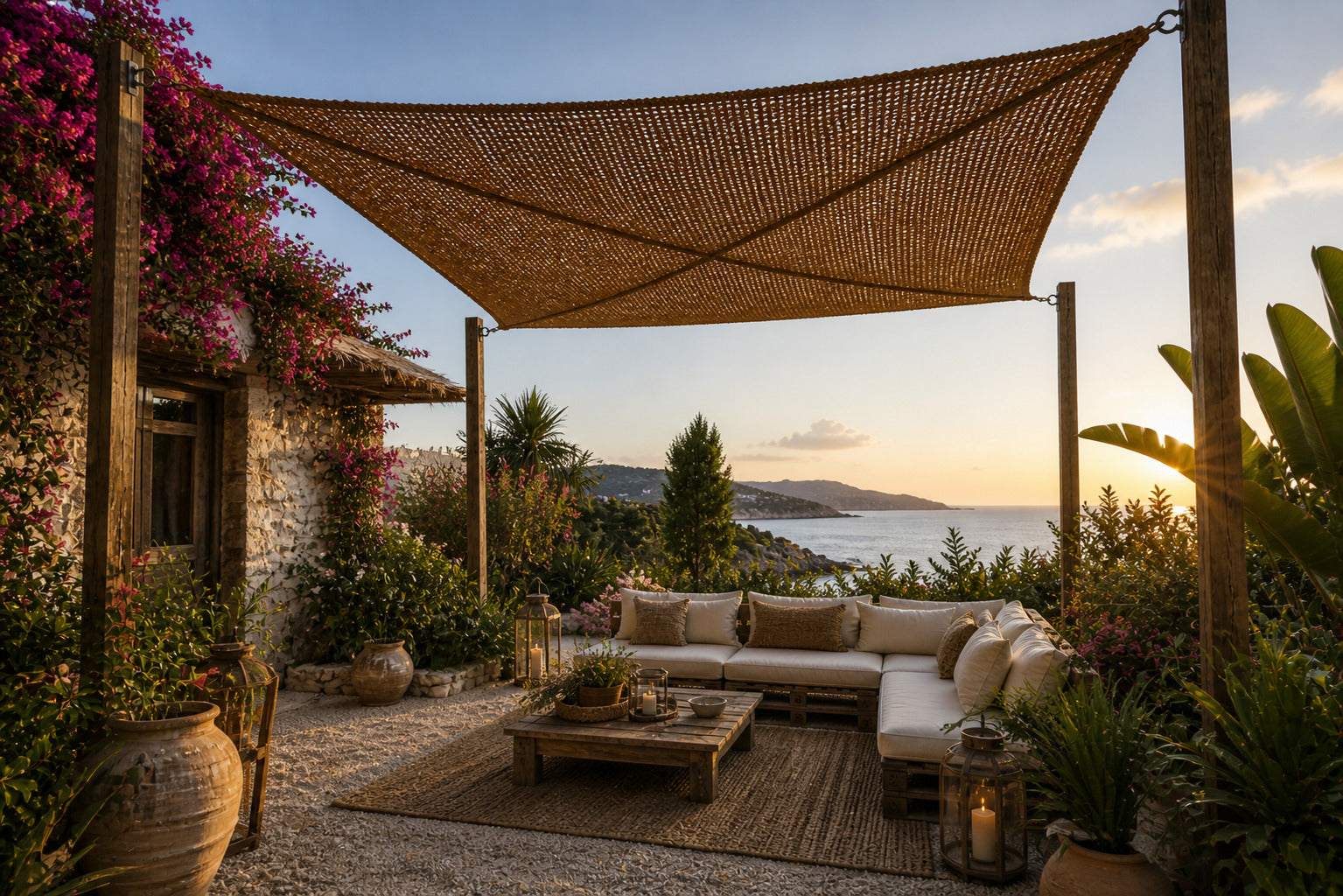 Toldo Vela Coco Natural Reforzado 3x3 M 60% Ocultación Para Jardín Terraza Pérgola_2