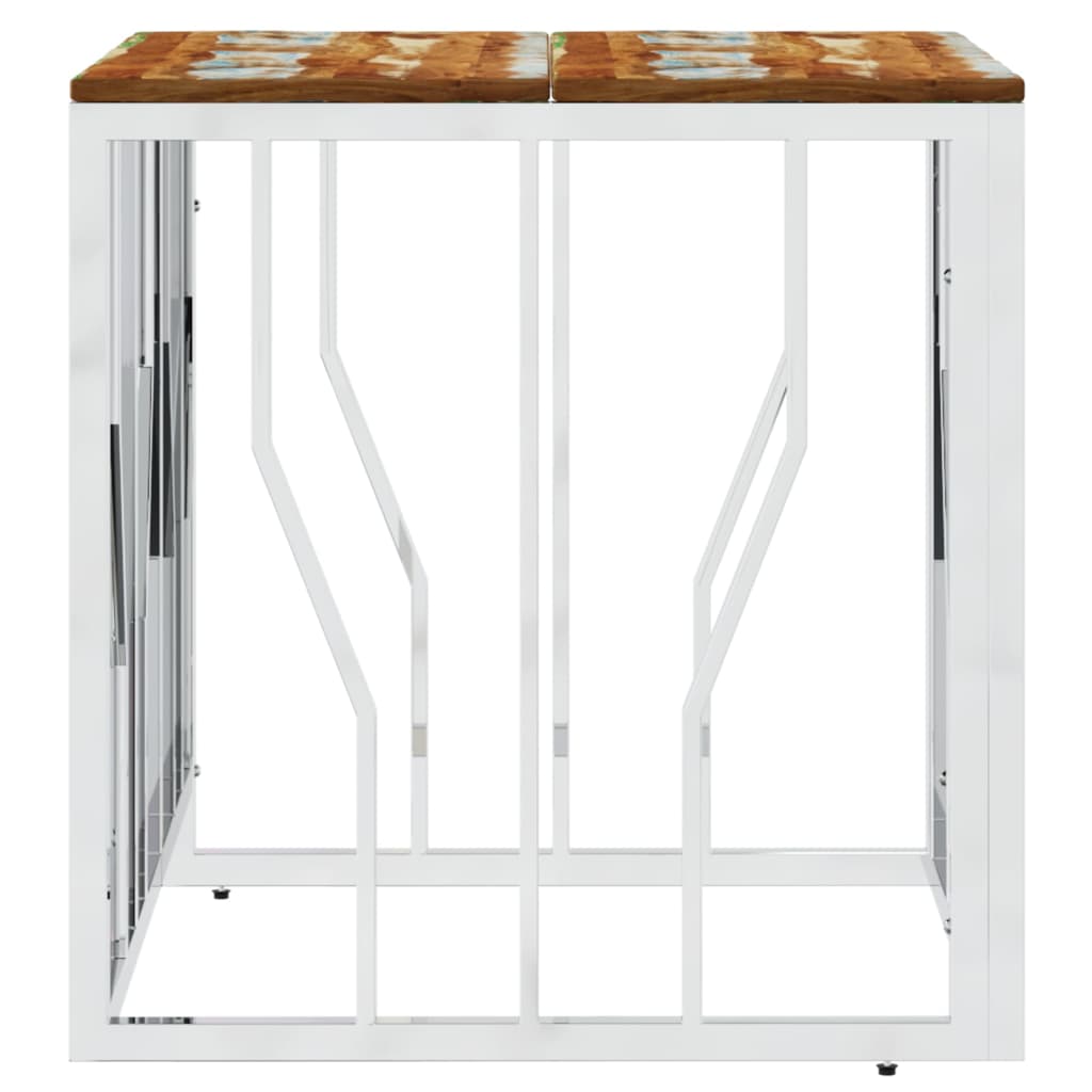Mesa De Centro Acero Inoxidable Y Madera Reciclada Plateada_2