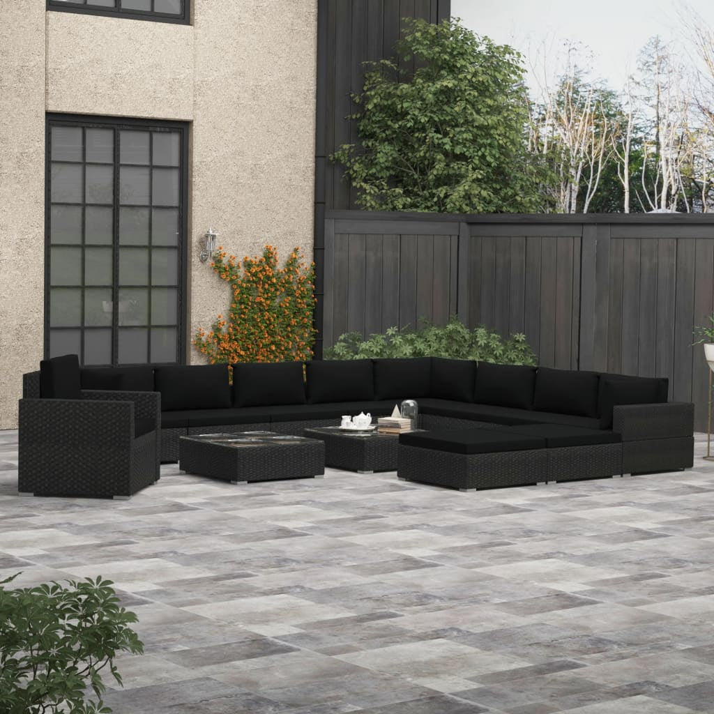 Vidaxl Set Muebles De Jardín 13 Piezas Y Cojines Ratán Sintético Negro_1