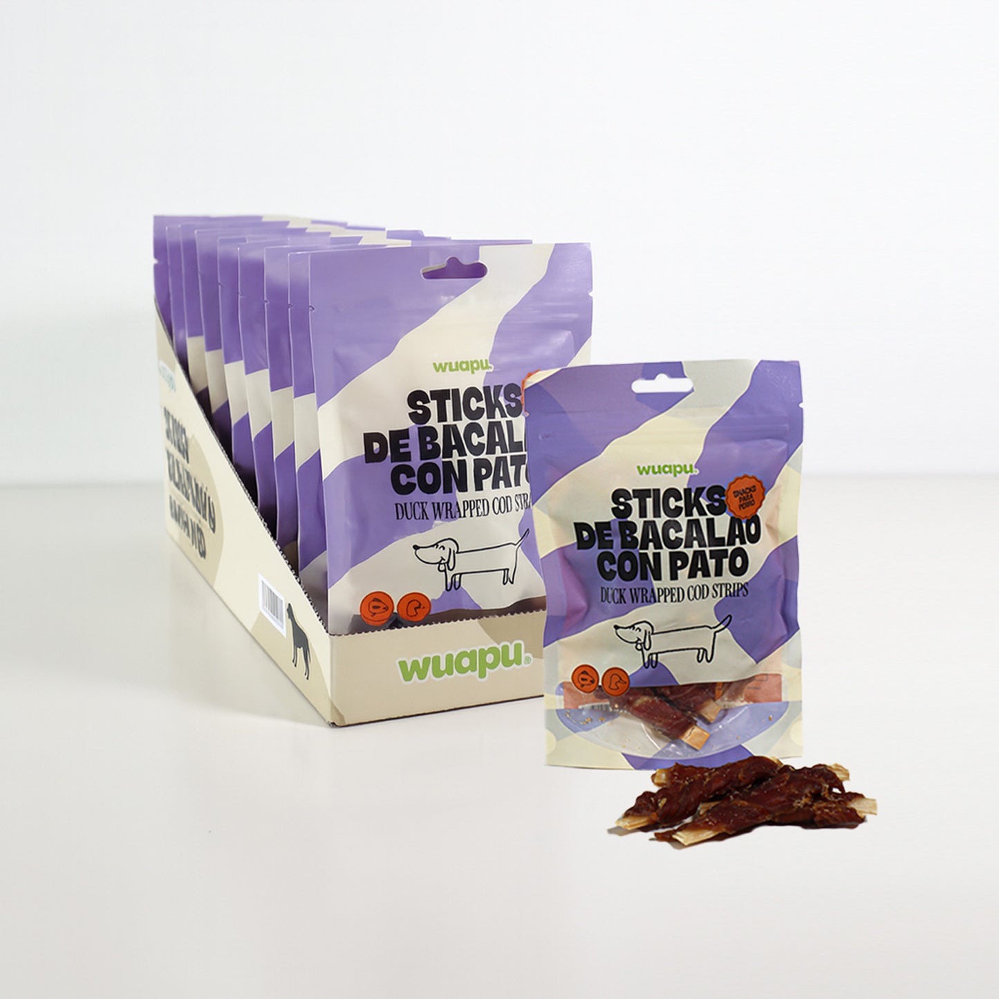 Snack Para Perro En Stick De Bacalao Con Pato Desecado Wuapu 12x100gr_2
