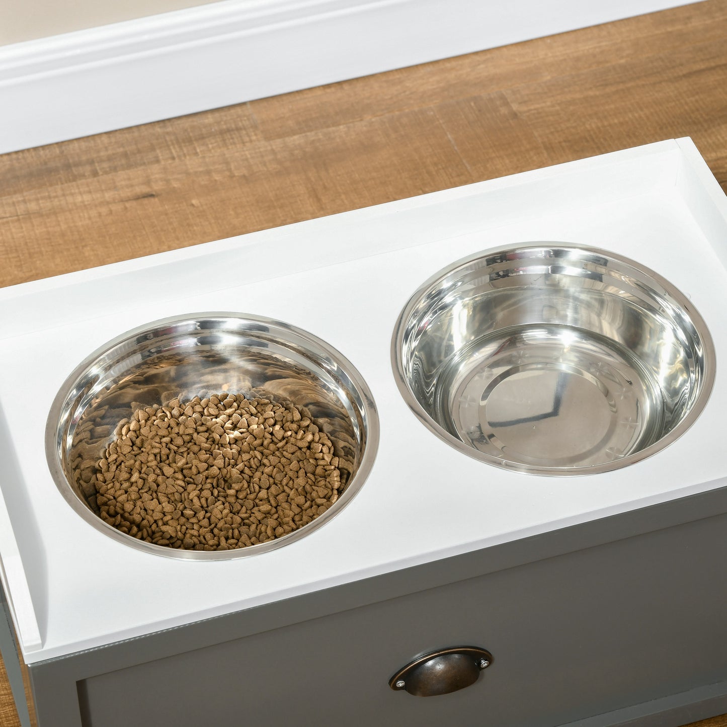 Pawhut Comedero Elevado Para Perros Grandes Con 2 Tazones 60x30x36 Cm Gris_3