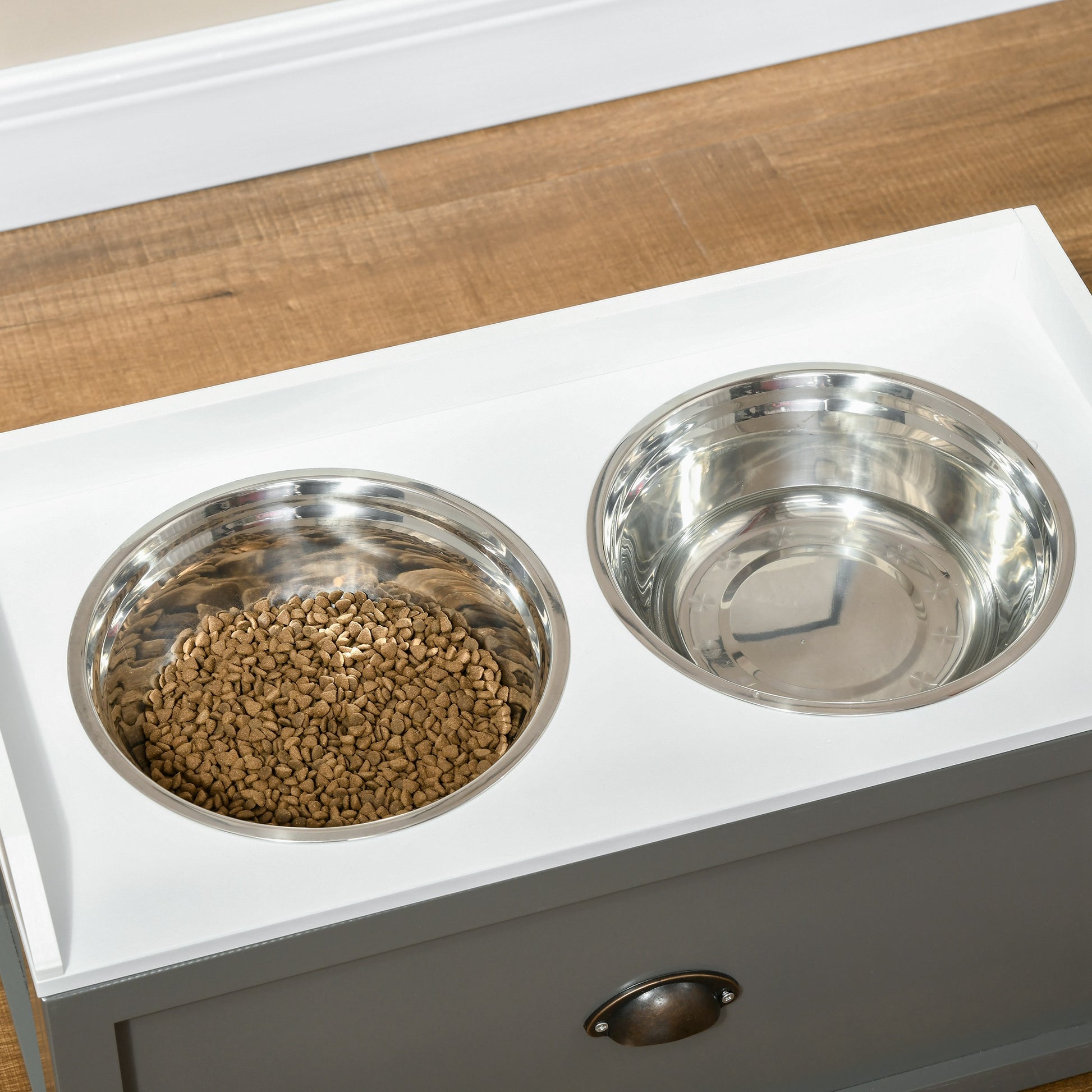Pawhut Comedero Elevado Para Perros Grandes Con 2 Tazones 60x30x36 Cm Gris_3