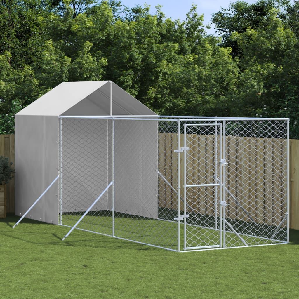 Vidaxl Perrera De Exterior Con Toldo Acero Galvanizado Plata 2x6x2,5 M_1