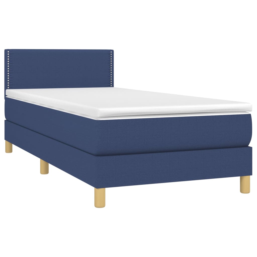 Cama Box Spring Con Colchón Y Led Tela Azul 90x190 Cm / Vetonek_5
