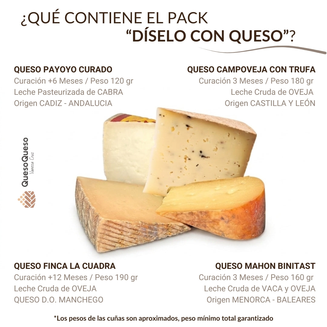 Quesoqueso® Caja De Quesos | Queso Manchego, Payoyo, Mahon Y Castellano Con Trufa | Regalo Pareja díselo Con Quesos_1