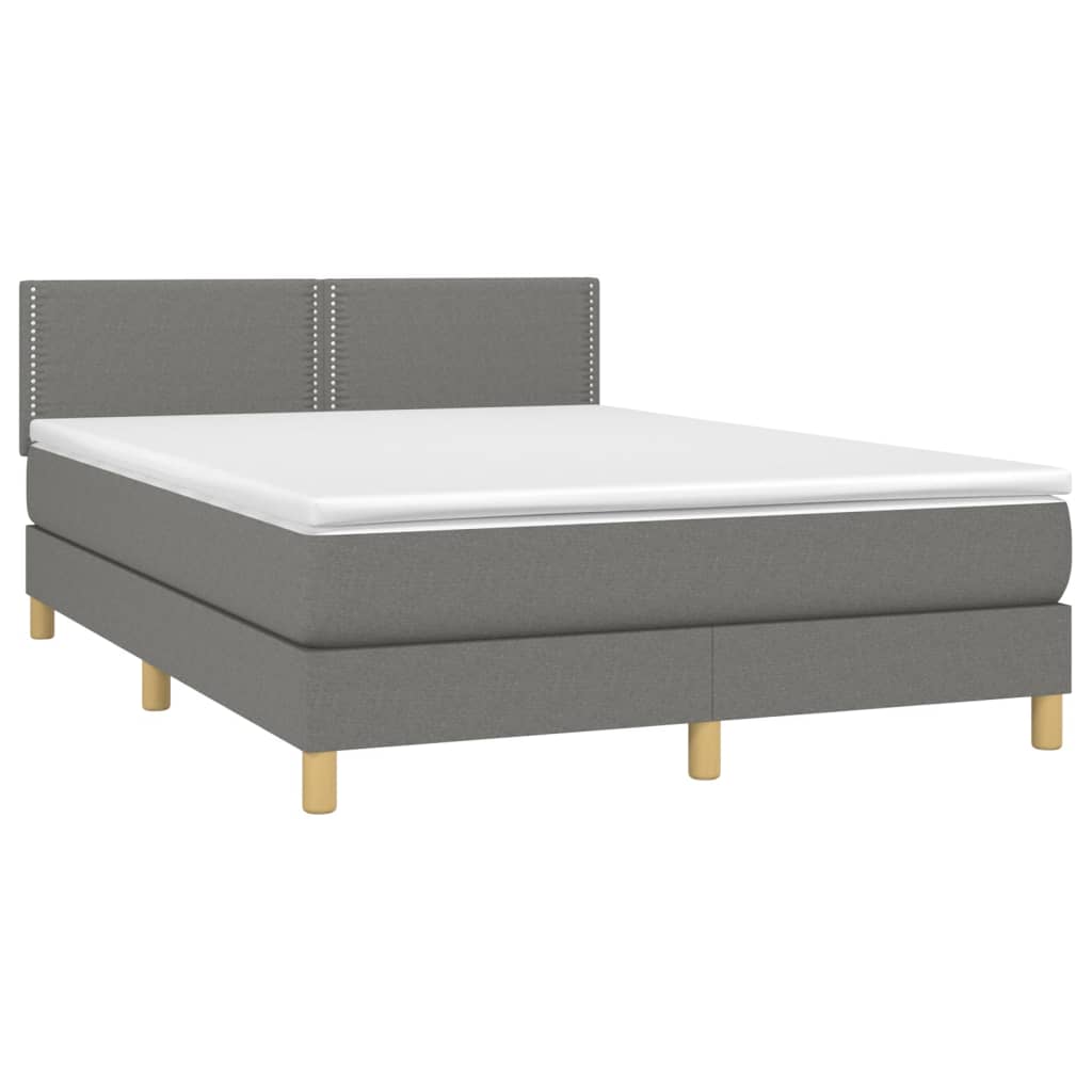 Cama Box Spring Colchón Y Luces Led Tela Gris Oscuro 140x190 Cm / Vetonek_4