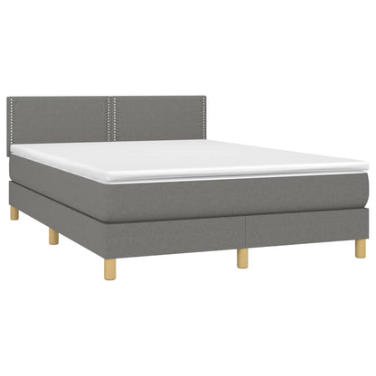 Cama Box Spring Colchón Y Luces Led Tela Gris Oscuro 140x190 Cm / Vetonek_4