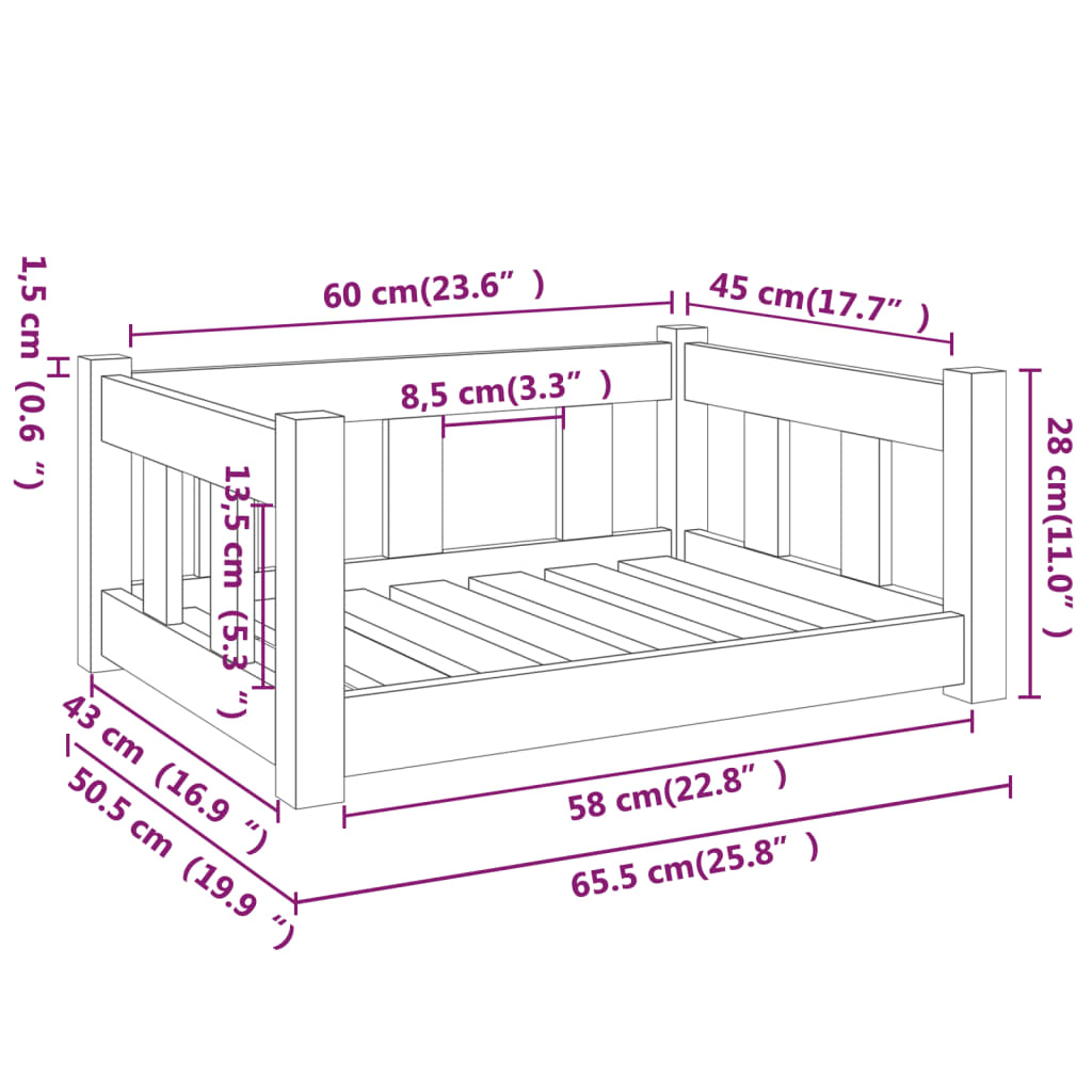 Cama Para Perros Madera Maciza De Pino Negro 65,5x50,5x28 Cm / Vetonek_1