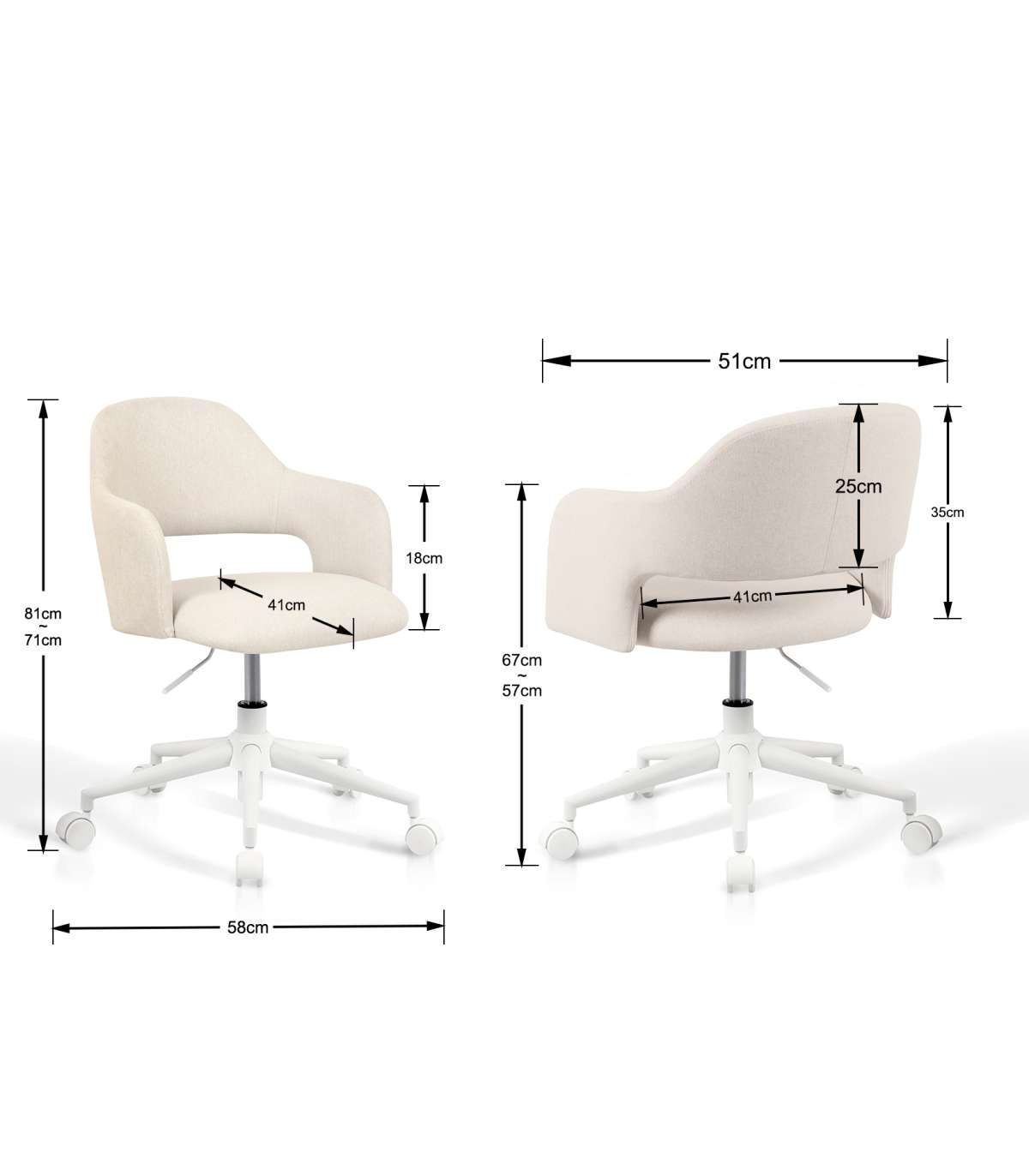 Silla Despacho Giratoria Elevable Acabado Beige Claro, 58m(ancho) 71/81cm(altura) 58cm(fon_3