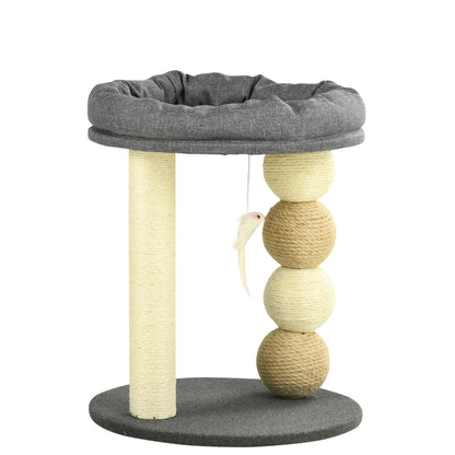 Pawhut Árbol Rascador Para Gatos Pequeño Con Nido 4 Bolas Ø40x48 Cm Gris Y Beige_0
