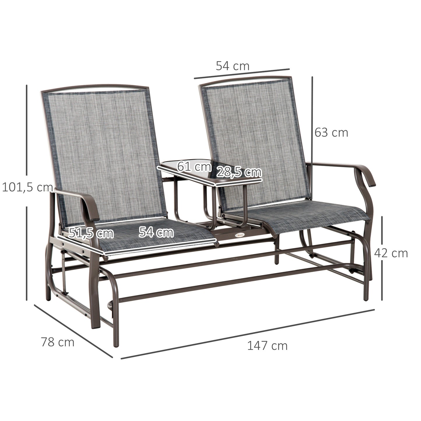 Outsunny Mecedora De 2 Plazas Silla Basculante De Metal Texteline Para Jardín_2