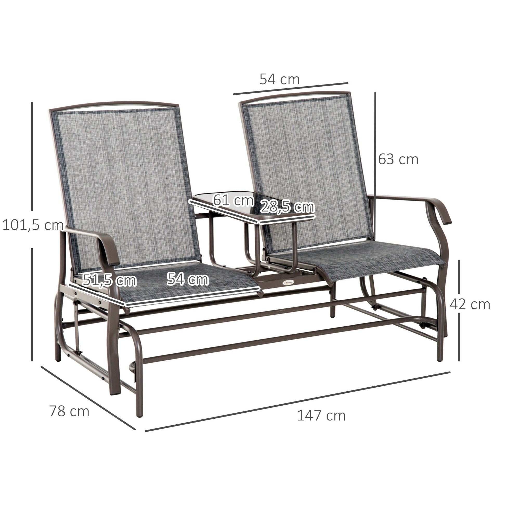 Outsunny Mecedora De 2 Plazas Silla Basculante De Metal Texteline Para Jardín_2