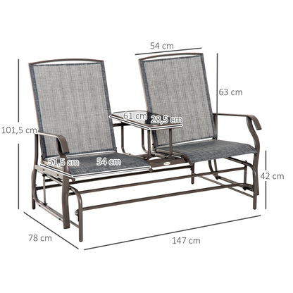 Outsunny Mecedora De 2 Plazas Silla Basculante De Metal Texteline Para Jardín_2