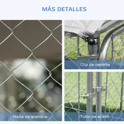 Pawhut Perrera Exterior Con Toldo De Tela Oxford Puerta Cerradura 230x230x175 Cm_5
