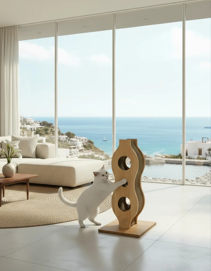 Torre Rascadora Para Gatos Océano De Roble Y Madera Sólida Con Diseño Decorativo Althea Living 40x35x12cm_3