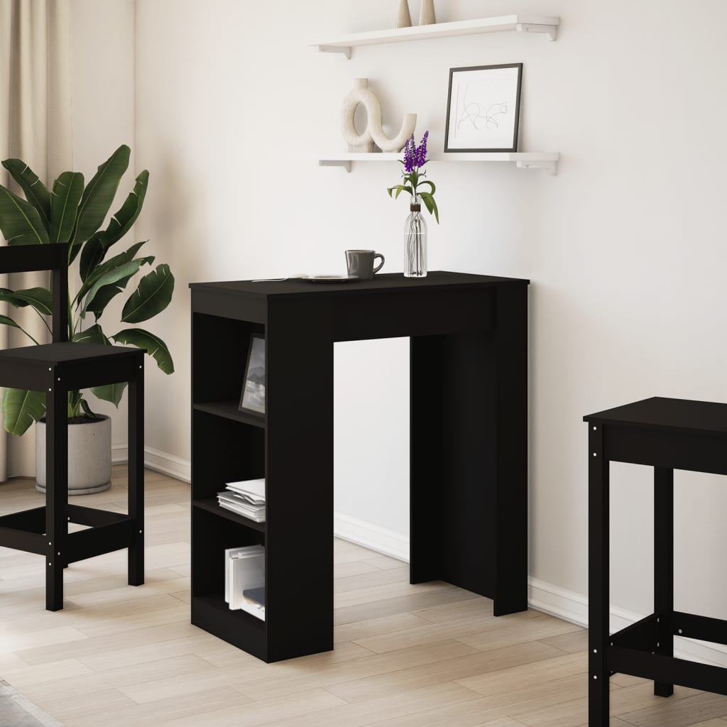 Mesa Alta Con Estantes Madera Ingeniería Negra 95x47x103,5 Cm_1