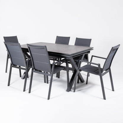 Conjunto De Mesas Y Sillas Acolchadas De Exterior, Mesa Extensible 150 A 250 Cm, Aluminio Y Cristal, Color Antracita_2